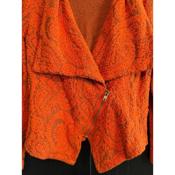 MOTH Anthropologie Jacquard Moto Zip Jacket Orange Small Stretch Long Sleeves - Picture 7 of 12